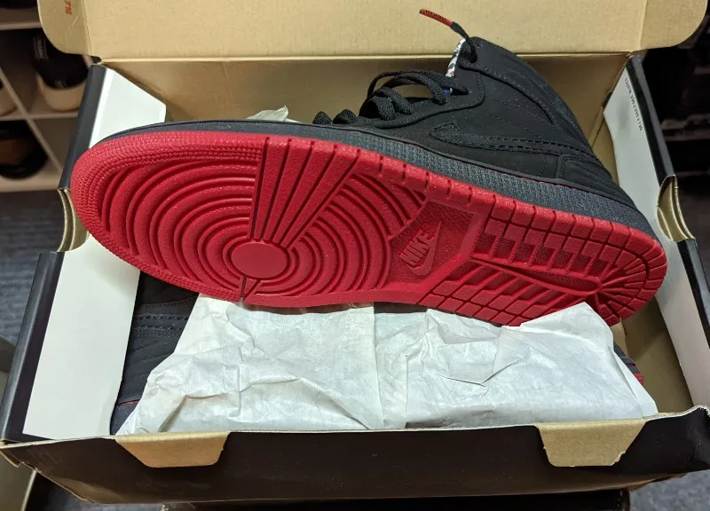 Air Jordan 1 Retro 93 Playoffs sneakers in black, gym red, and white